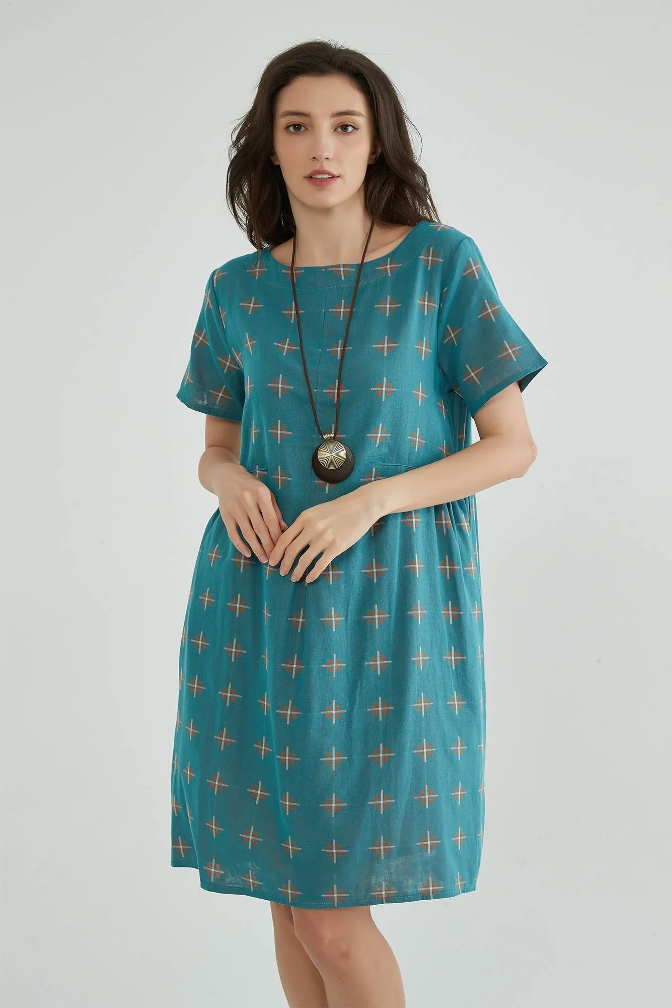 Greenish Blue Jacquard Cotton Gauze Dress