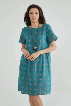 Greenish Blue Jacquard Cotton Gauze Dress