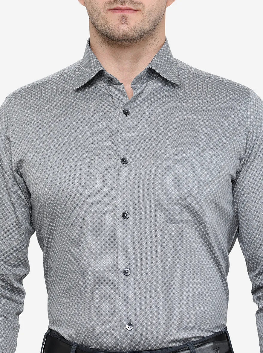 Grey Printed Slim Fit Formal Shirt | Metal