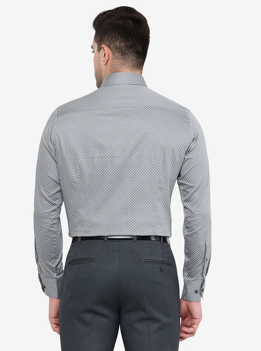 Grey Printed Slim Fit Formal Shirt | Metal