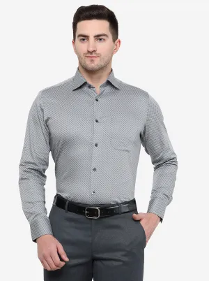 Grey Printed Slim Fit Formal Shirt | Metal