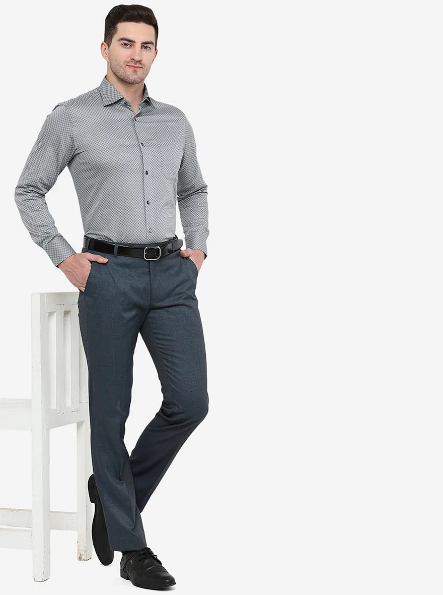 Grey Printed Slim Fit Formal Shirt | Metal
