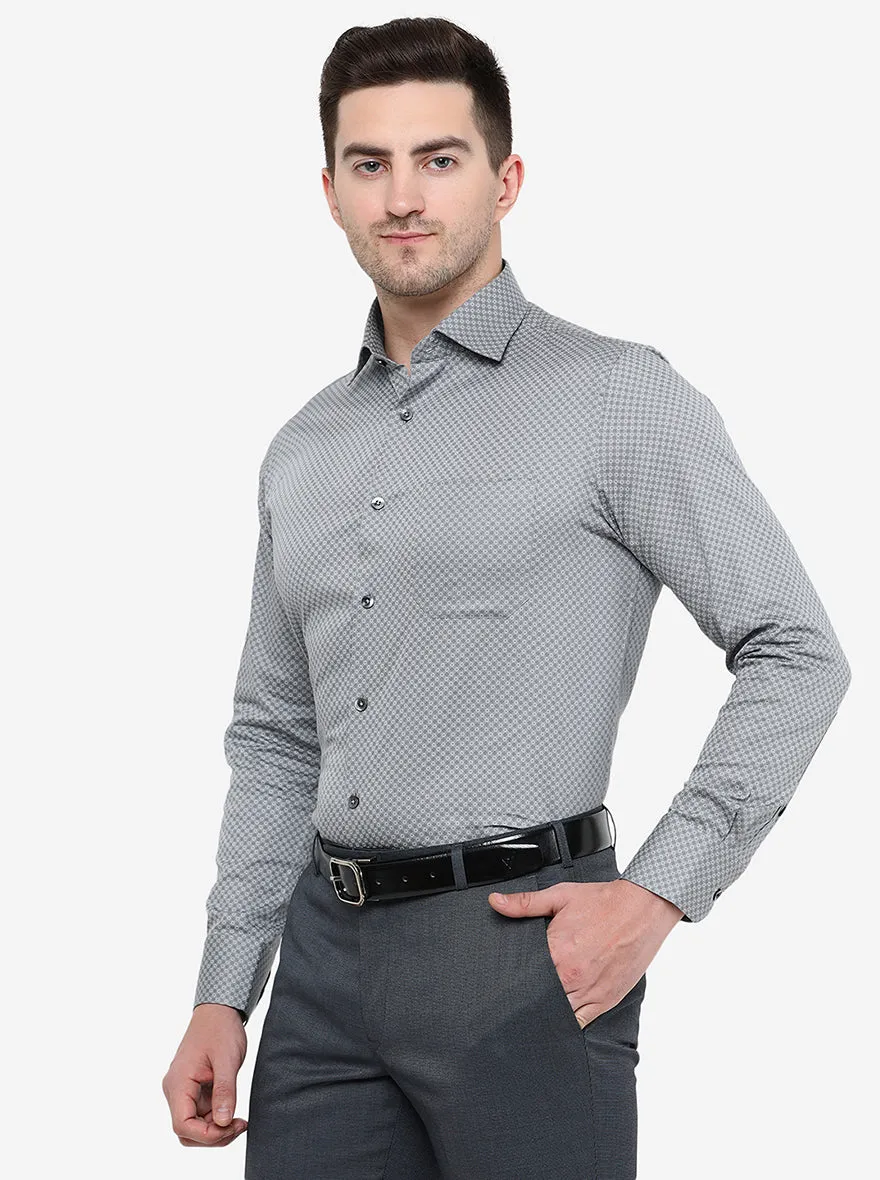 Grey Printed Slim Fit Formal Shirt | Metal