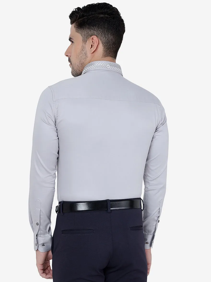 Grey Solid Slim Fit Party Wear Shirt | JB Studio
