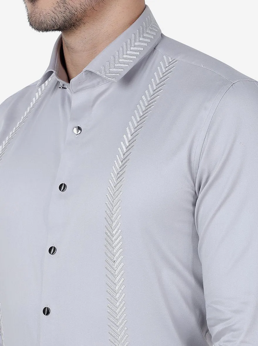 Grey Solid Slim Fit Party Wear Shirt | JB Studio
