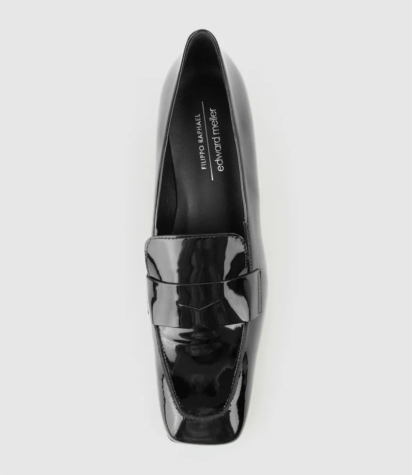 HARRIET45 Loafer on Heel in Black Patent