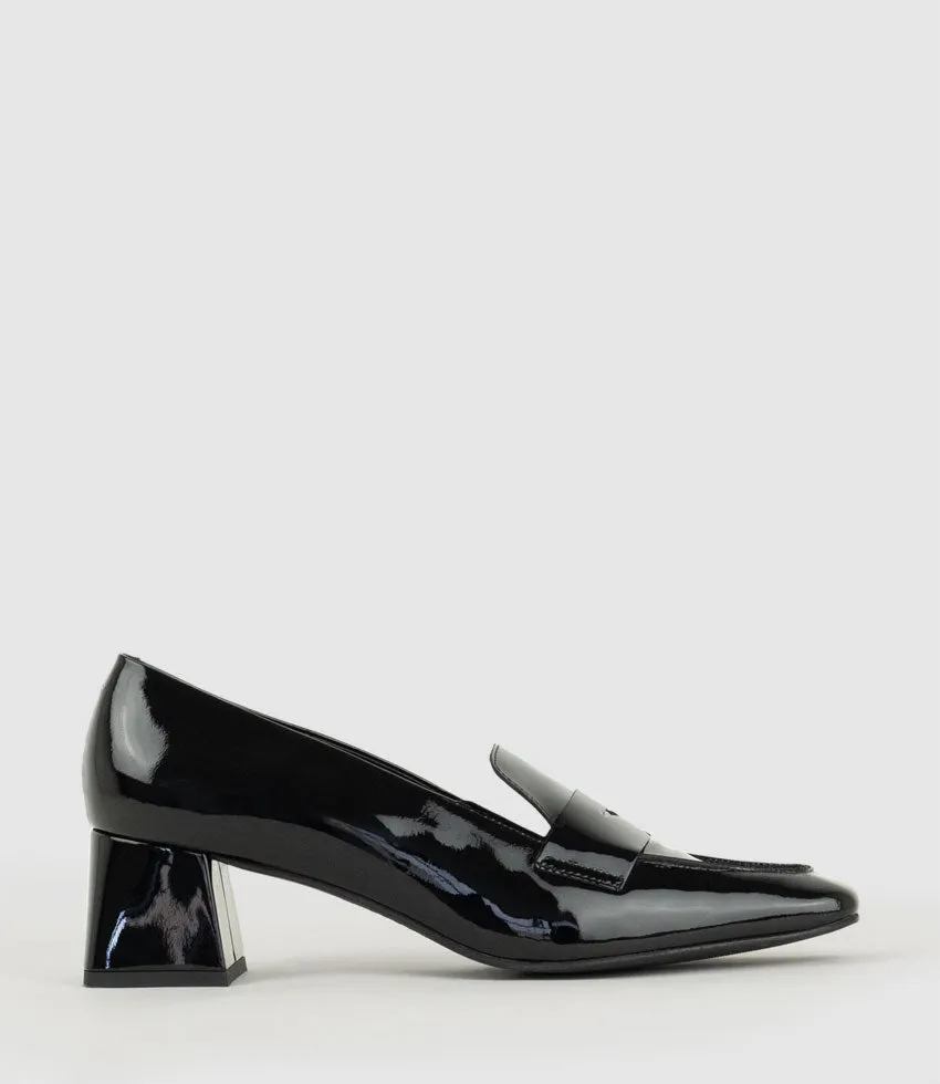 HARRIET45 Loafer on Heel in Black Patent