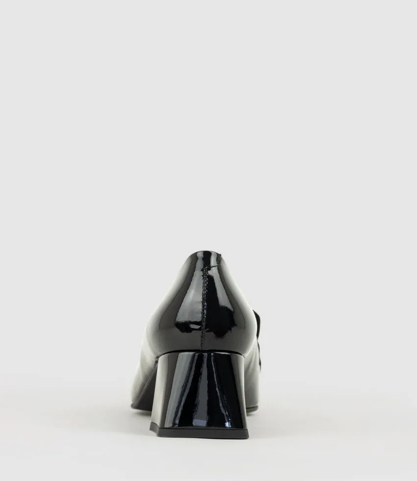 HARRIET45 Loafer on Heel in Black Patent