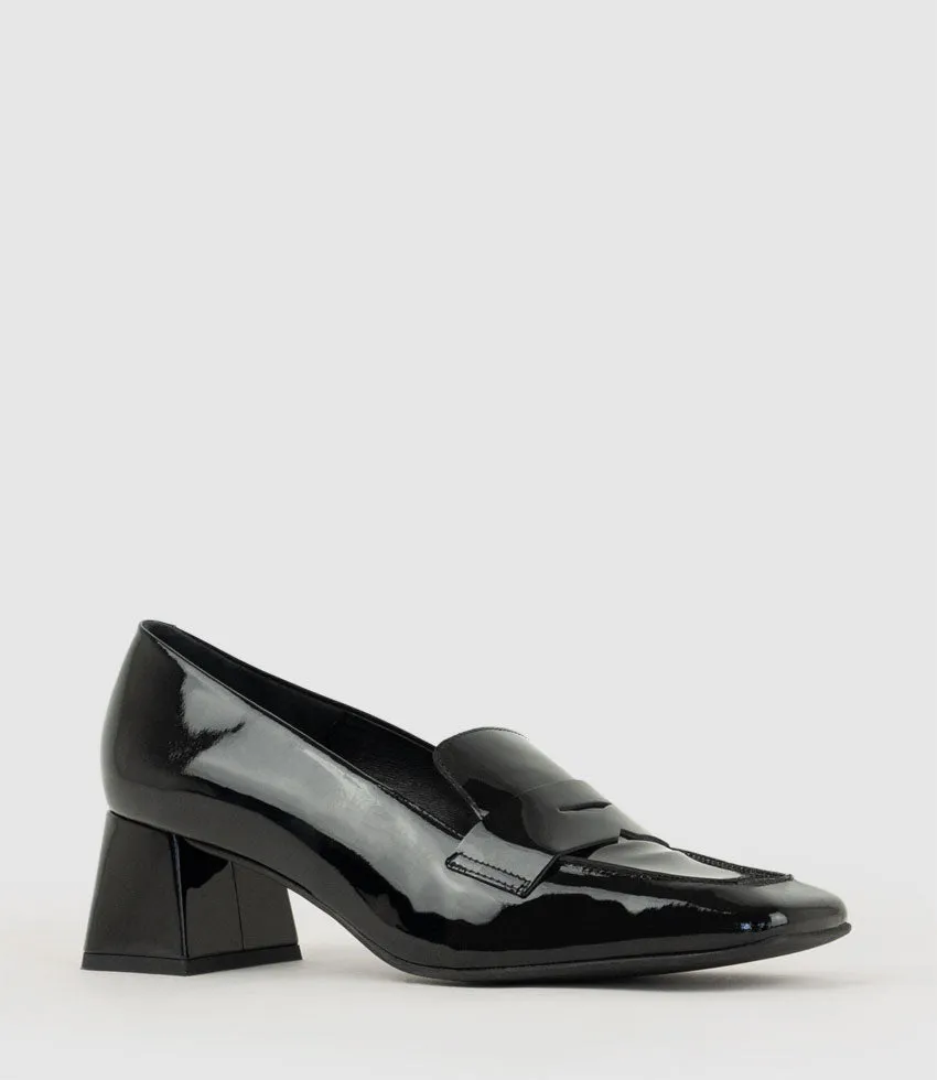 HARRIET45 Loafer on Heel in Black Patent