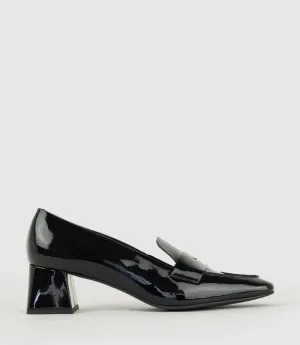 HARRIET45 Loafer on Heel in Black Patent