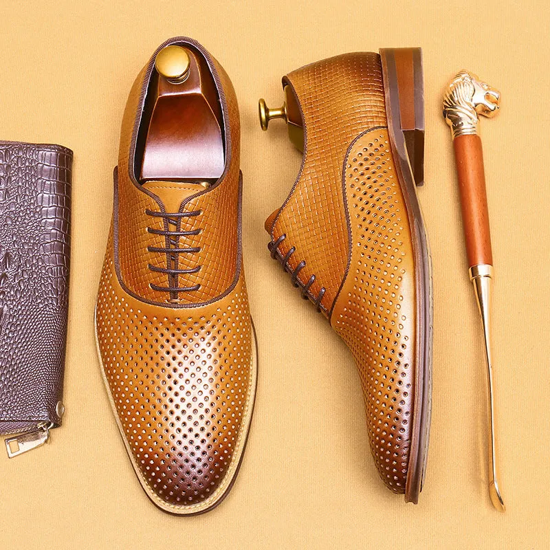 Hollow Leather Shoes Men's British Formal Wear Business Genuine Leather Summer Breathable Men's Section Pointed Oxford Casual Men's Shoes21011