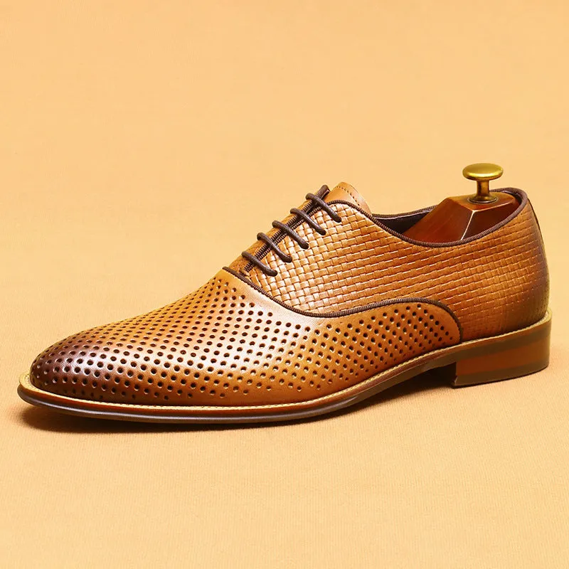 Hollow Leather Shoes Men's British Formal Wear Business Genuine Leather Summer Breathable Men's Section Pointed Oxford Casual Men's Shoes21011