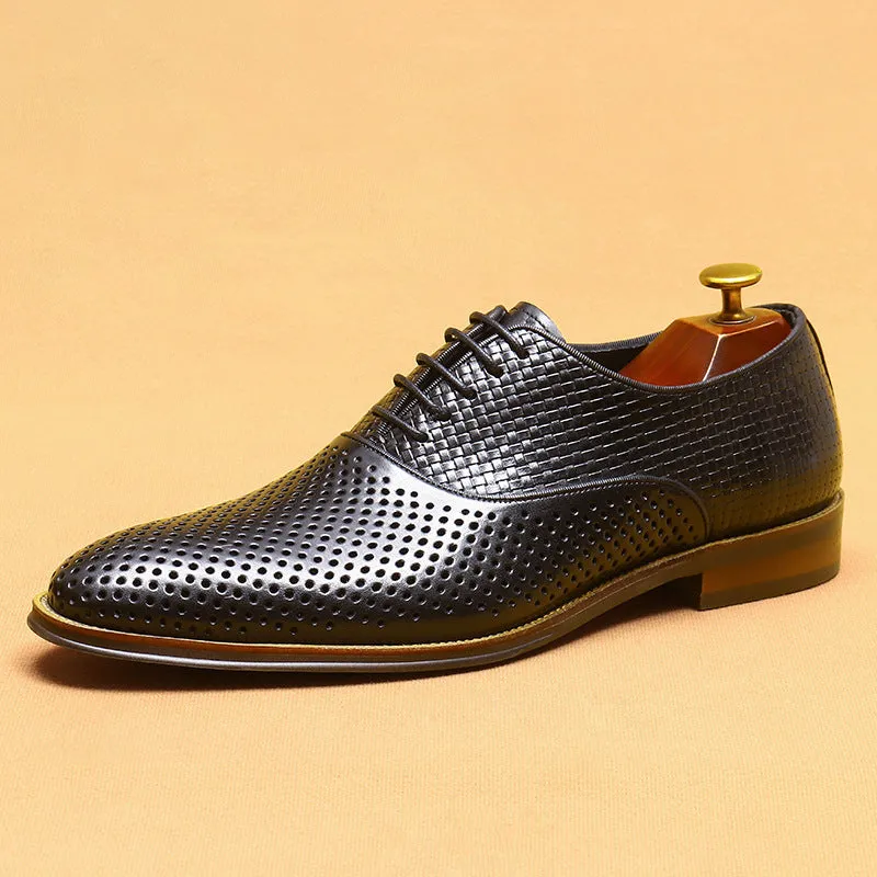 Hollow Leather Shoes Men's British Formal Wear Business Genuine Leather Summer Breathable Men's Section Pointed Oxford Casual Men's Shoes21011