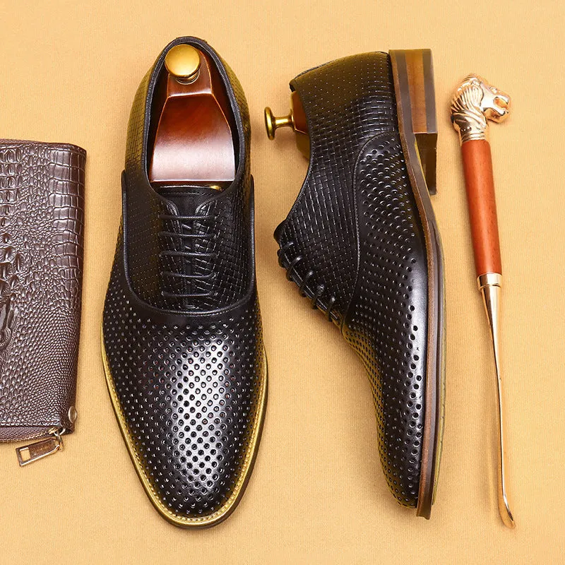 Hollow Leather Shoes Men's British Formal Wear Business Genuine Leather Summer Breathable Men's Section Pointed Oxford Casual Men's Shoes21011