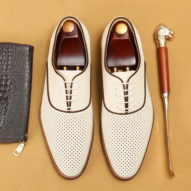 Hollow Leather Shoes Men's British Formal Wear Business Genuine Leather Summer Breathable Men's Section Pointed Oxford Casual Men's Shoes21011