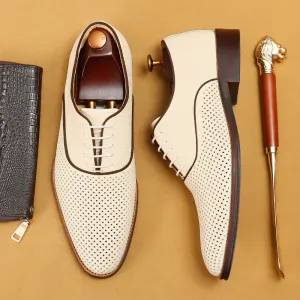 Hollow Leather Shoes Men's British Formal Wear Business Genuine Leather Summer Breathable Men's Section Pointed Oxford Casual Men's Shoes21011