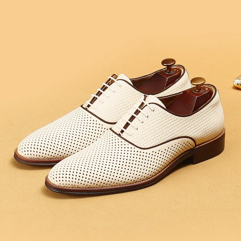 Hollow Leather Shoes Men's Business Formal Wear Soft and Genuine Leather Surface Breathable Summer Casual Oxford Men's Shoes21011