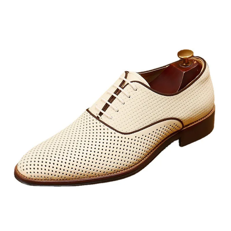 Hollow Leather Shoes Men's Business Formal Wear Soft and Genuine Leather Surface Breathable Summer Casual Oxford Men's Shoes21011
