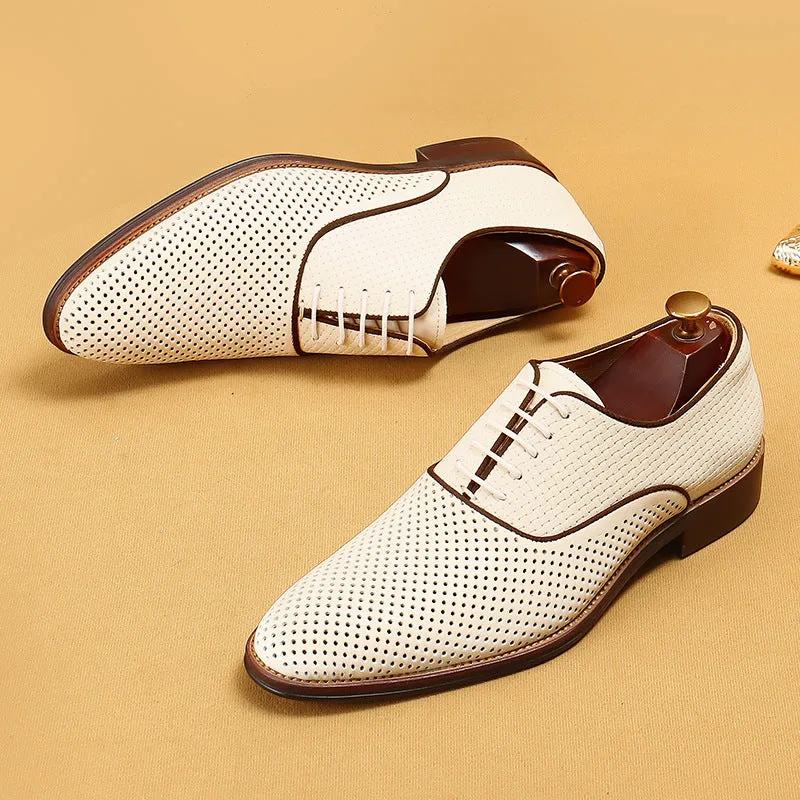 Hollow Leather Shoes Men's Business Formal Wear Soft and Genuine Leather Surface Breathable Summer Casual Oxford Men's Shoes21011