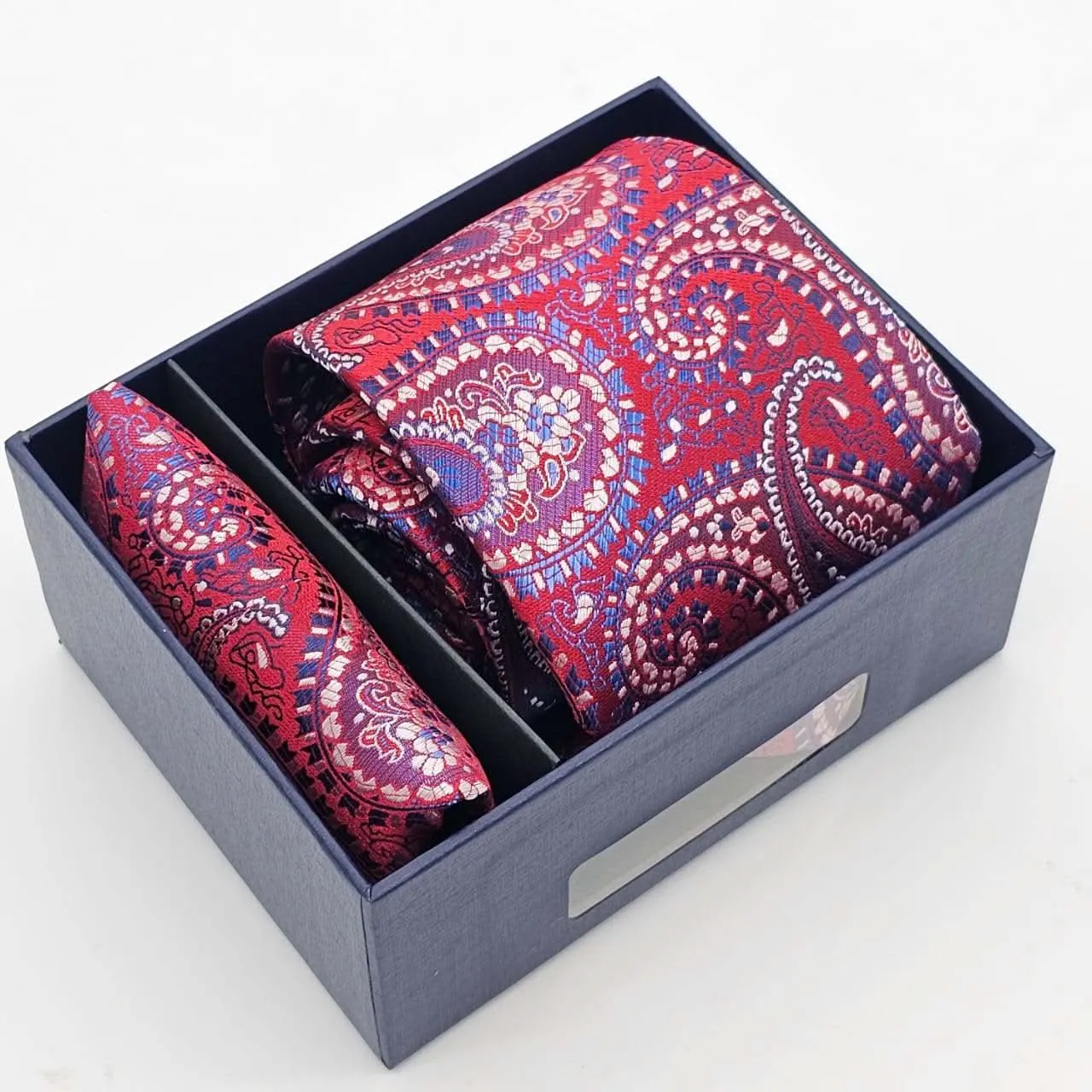 Imperial Crimson Paisley Elegance Tie with Pocket Square