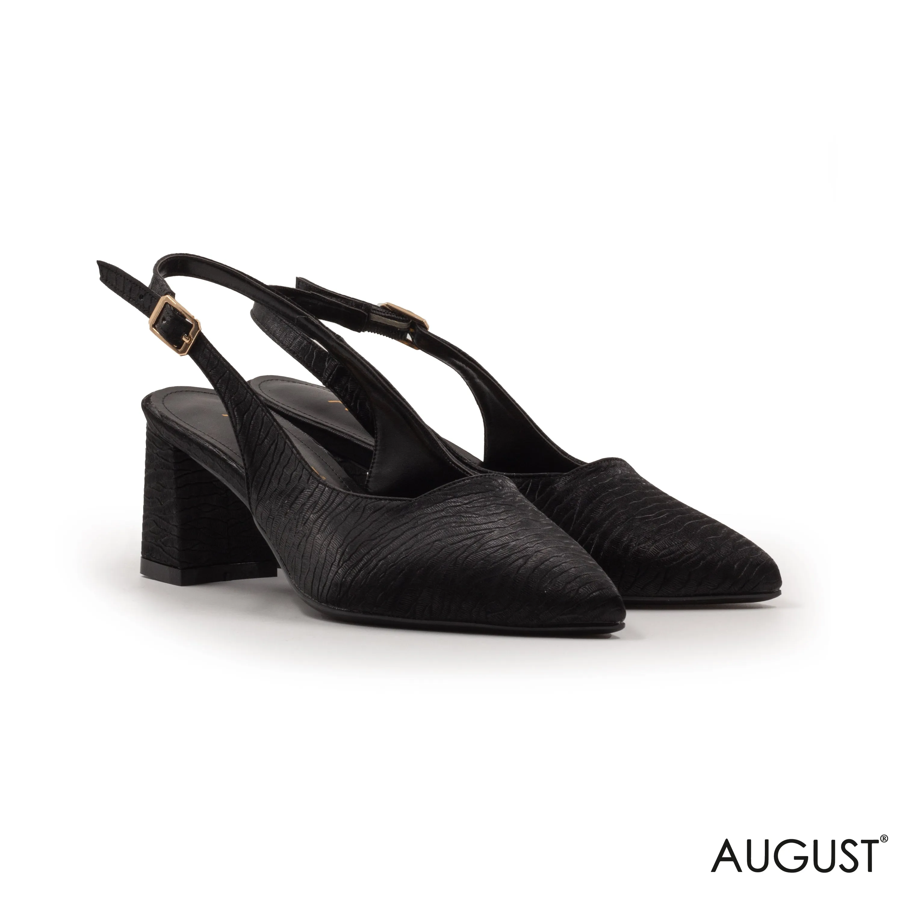 LEATHER BLACK BLOCK - HEEL WITH BUCKLE