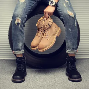 Leather Short Boots High-top Men's Boots Mid-top Tooling Shoes