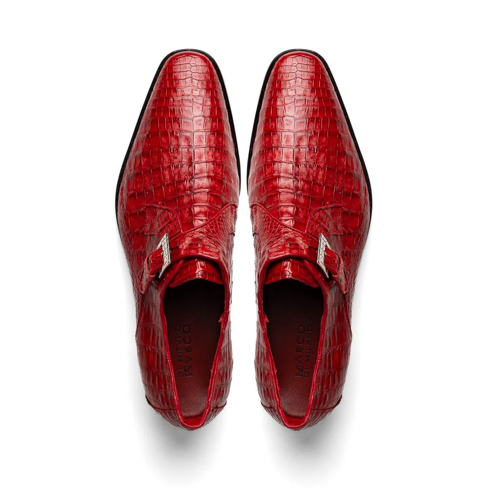 Marco Di Milano Rovigo Red Caiman Crocodile Monk Strap Dress Shoes
