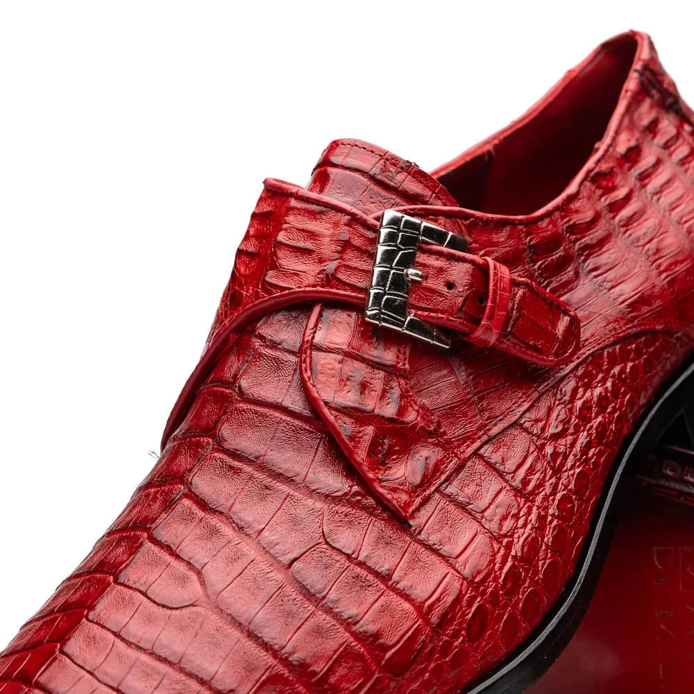 Marco Di Milano Rovigo Red Caiman Crocodile Monk Strap Dress Shoes