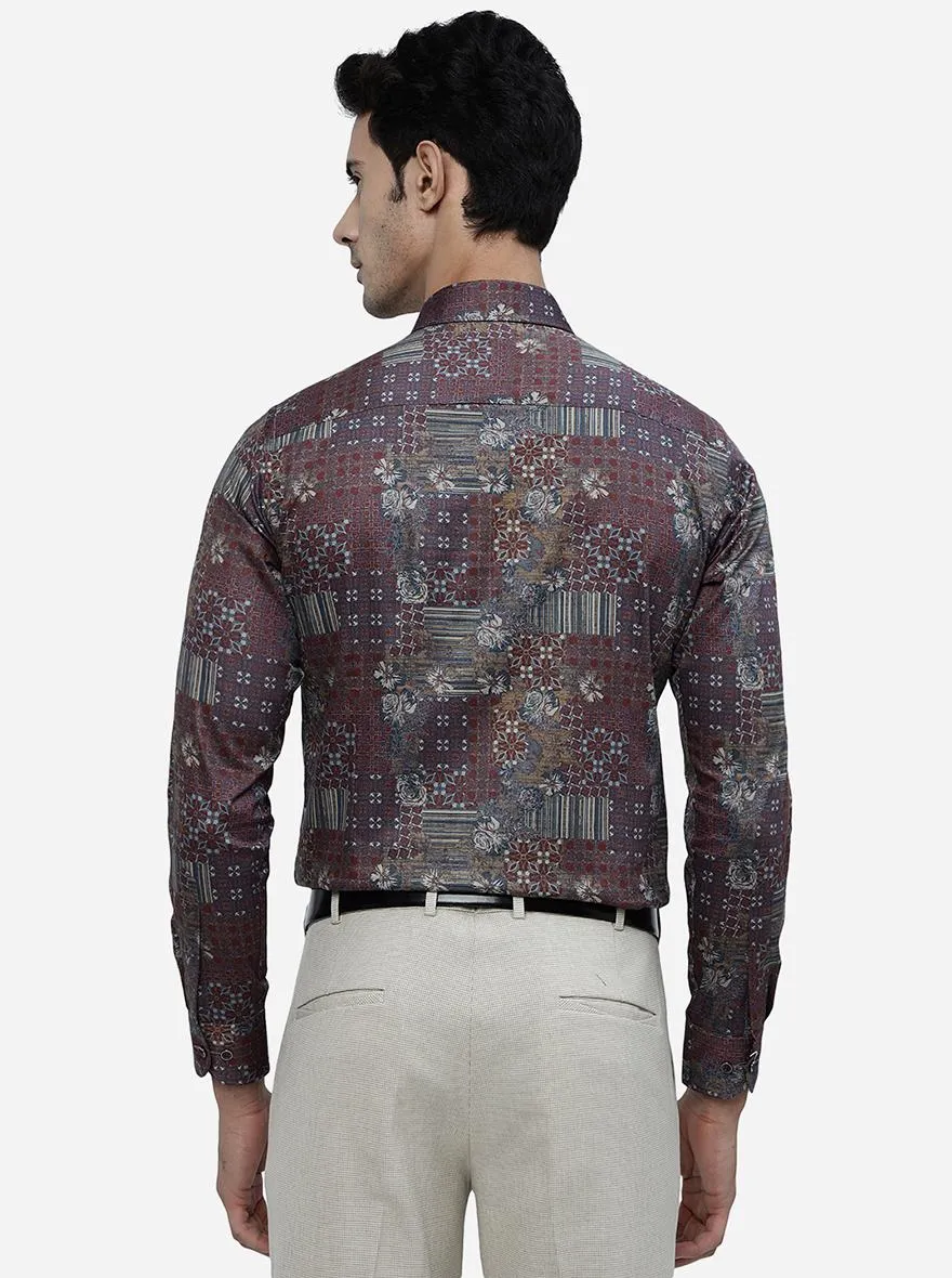Maroon Printed Slim Fit Party Wear Shirt | JB Studio