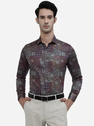 Maroon Printed Slim Fit Party Wear Shirt | JB Studio