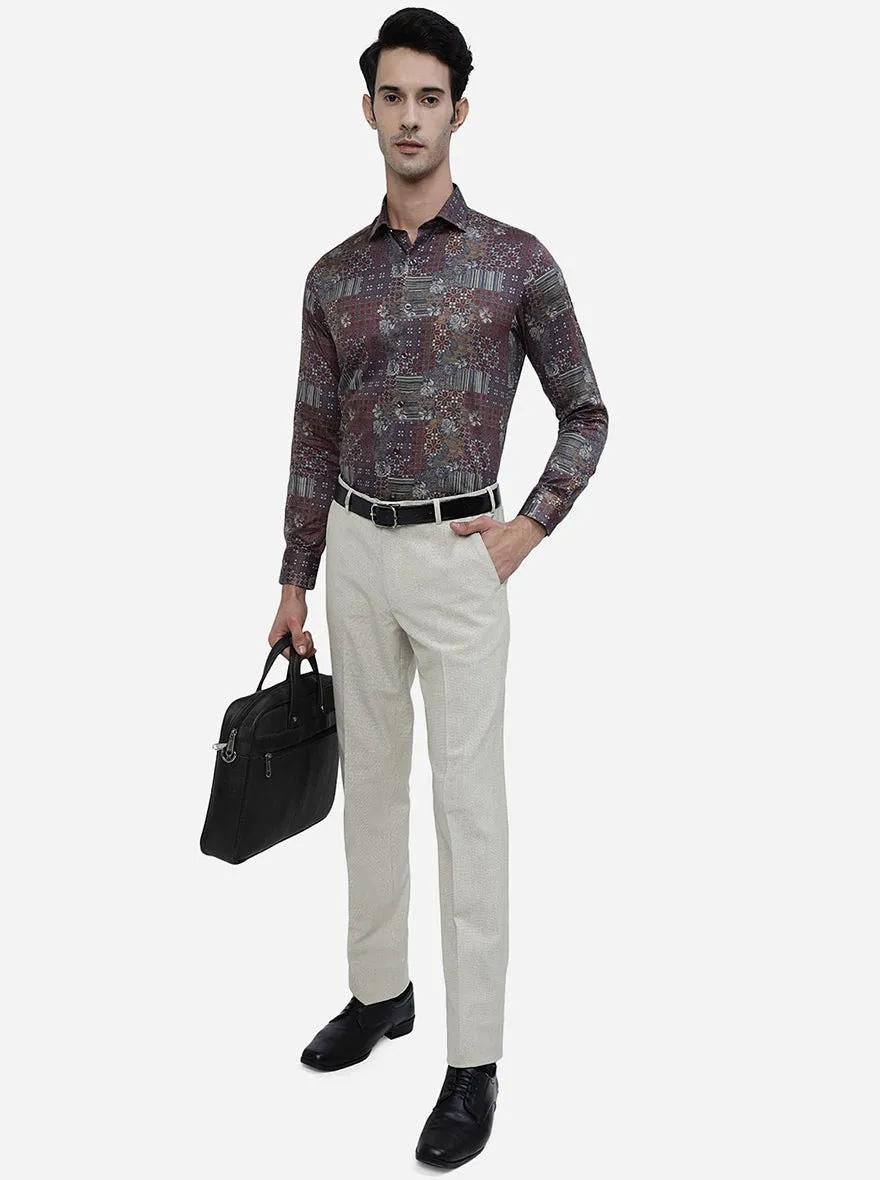 Maroon Printed Slim Fit Party Wear Shirt | JB Studio
