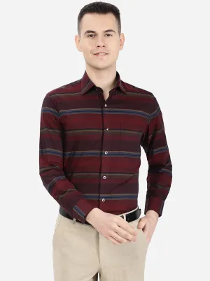 Maroon Striped Slim Fit Formal Shirt | Metal