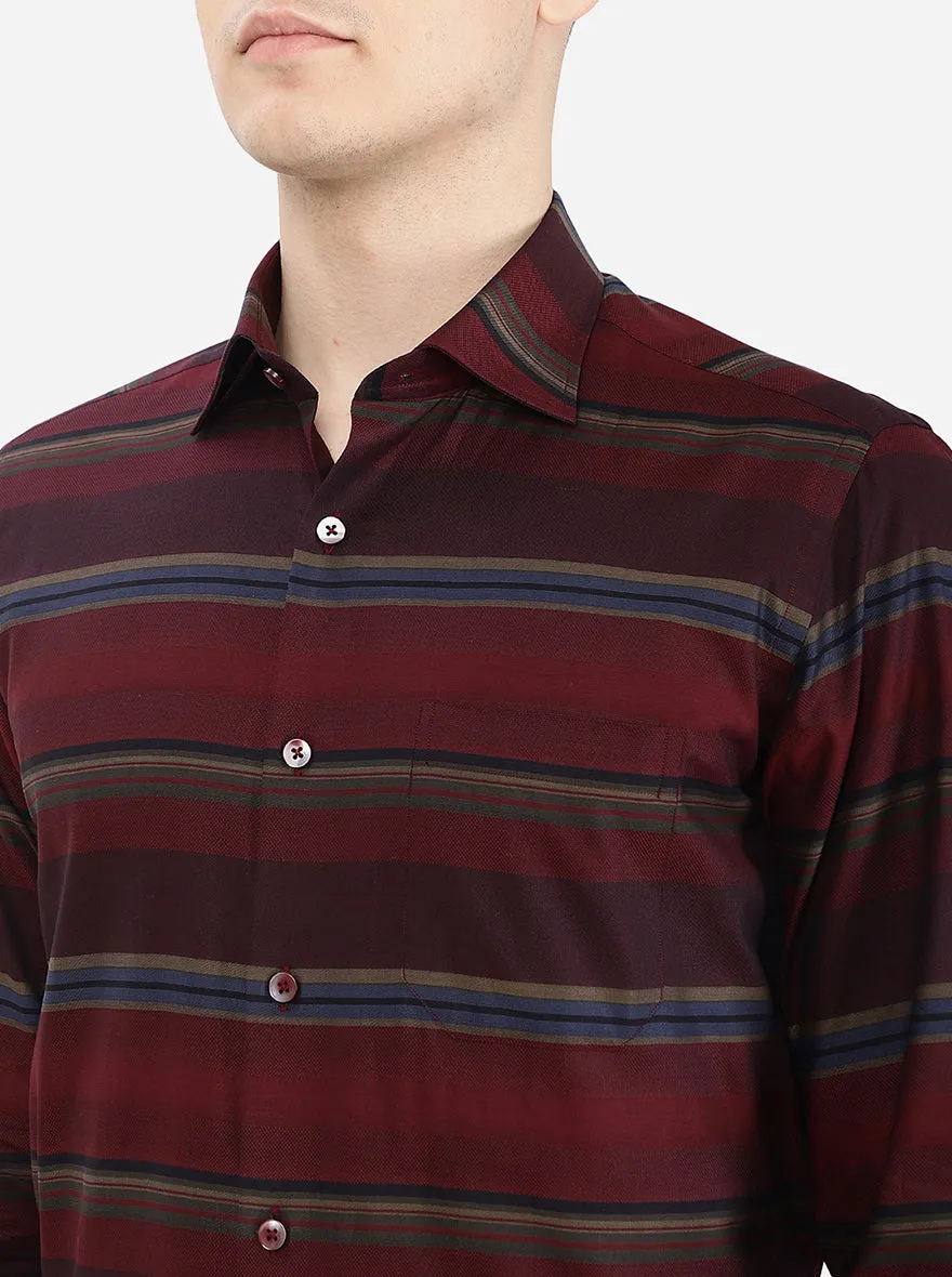 Maroon Striped Slim Fit Formal Shirt | Metal