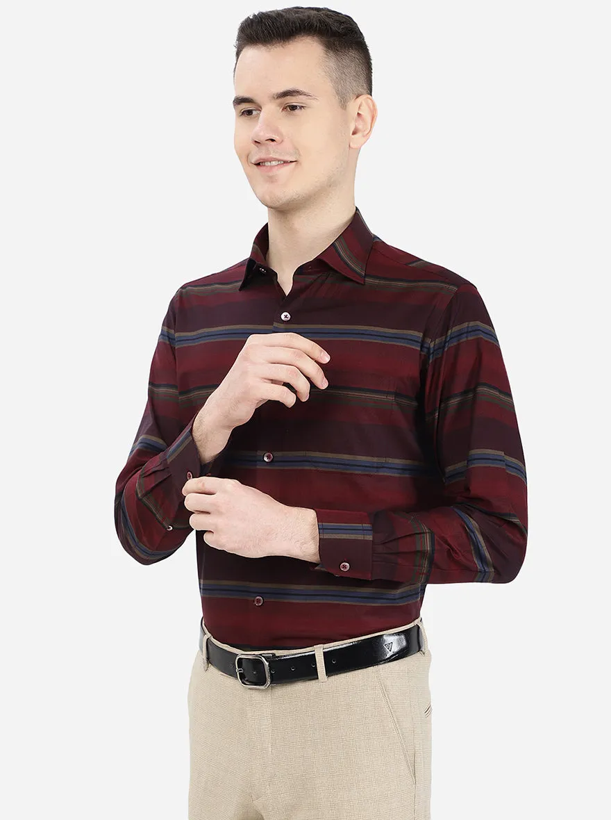 Maroon Striped Slim Fit Formal Shirt | Metal