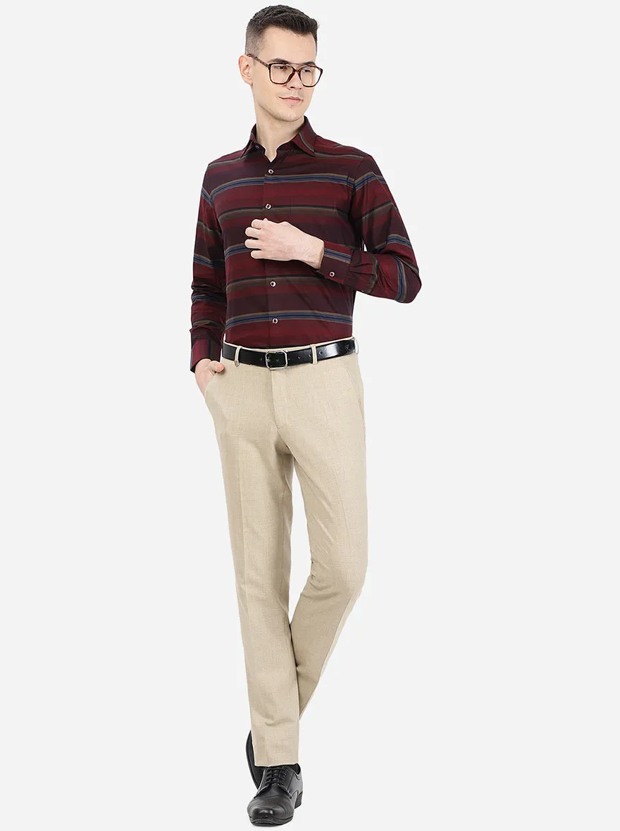 Maroon Striped Slim Fit Formal Shirt | Metal