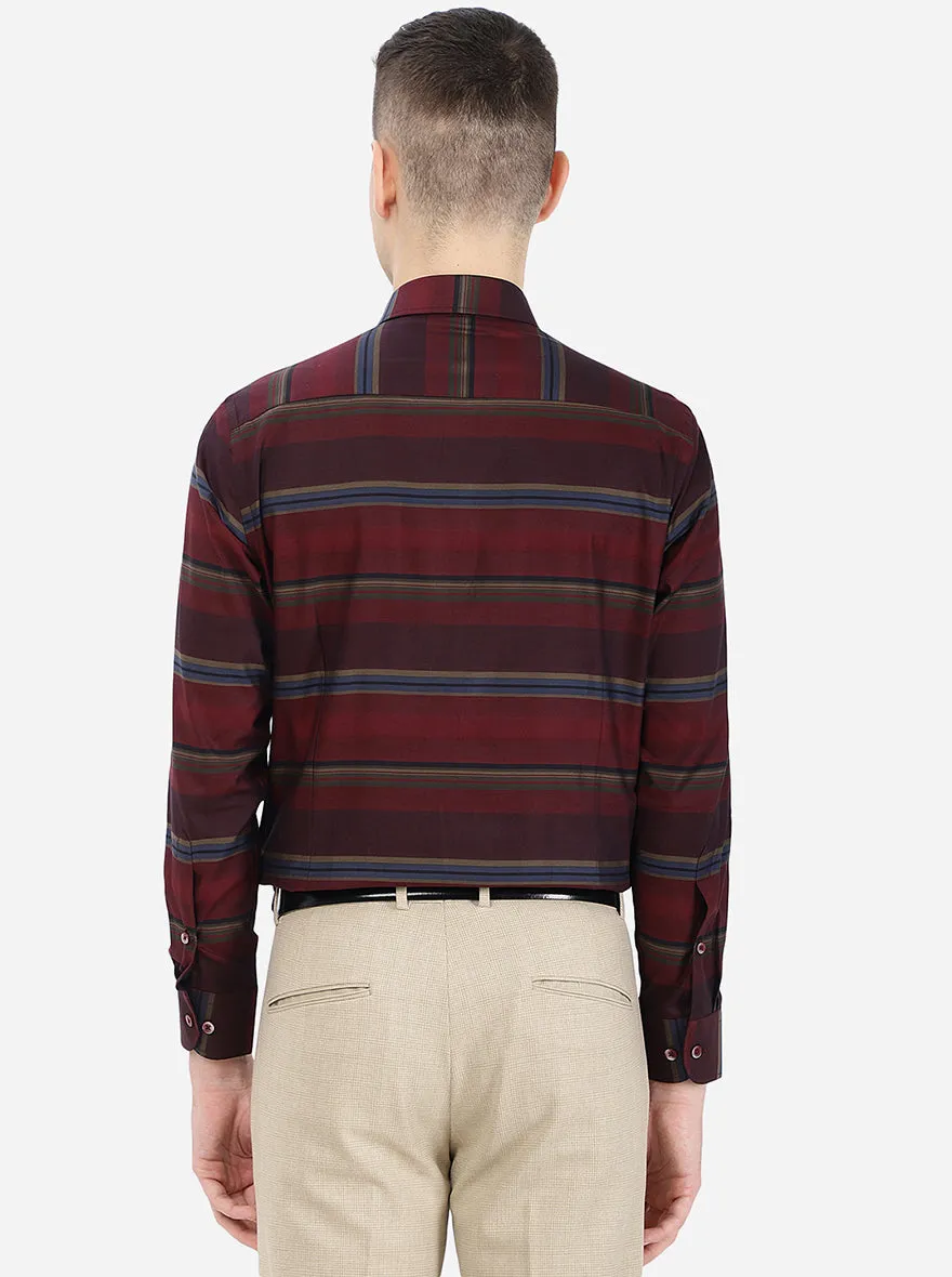 Maroon Striped Slim Fit Formal Shirt | Metal