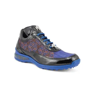 Mauri 8900-2 Bubble Patent Leather Embossed Baby Croc Sneakers Matahari Fabric Blue / Orange
