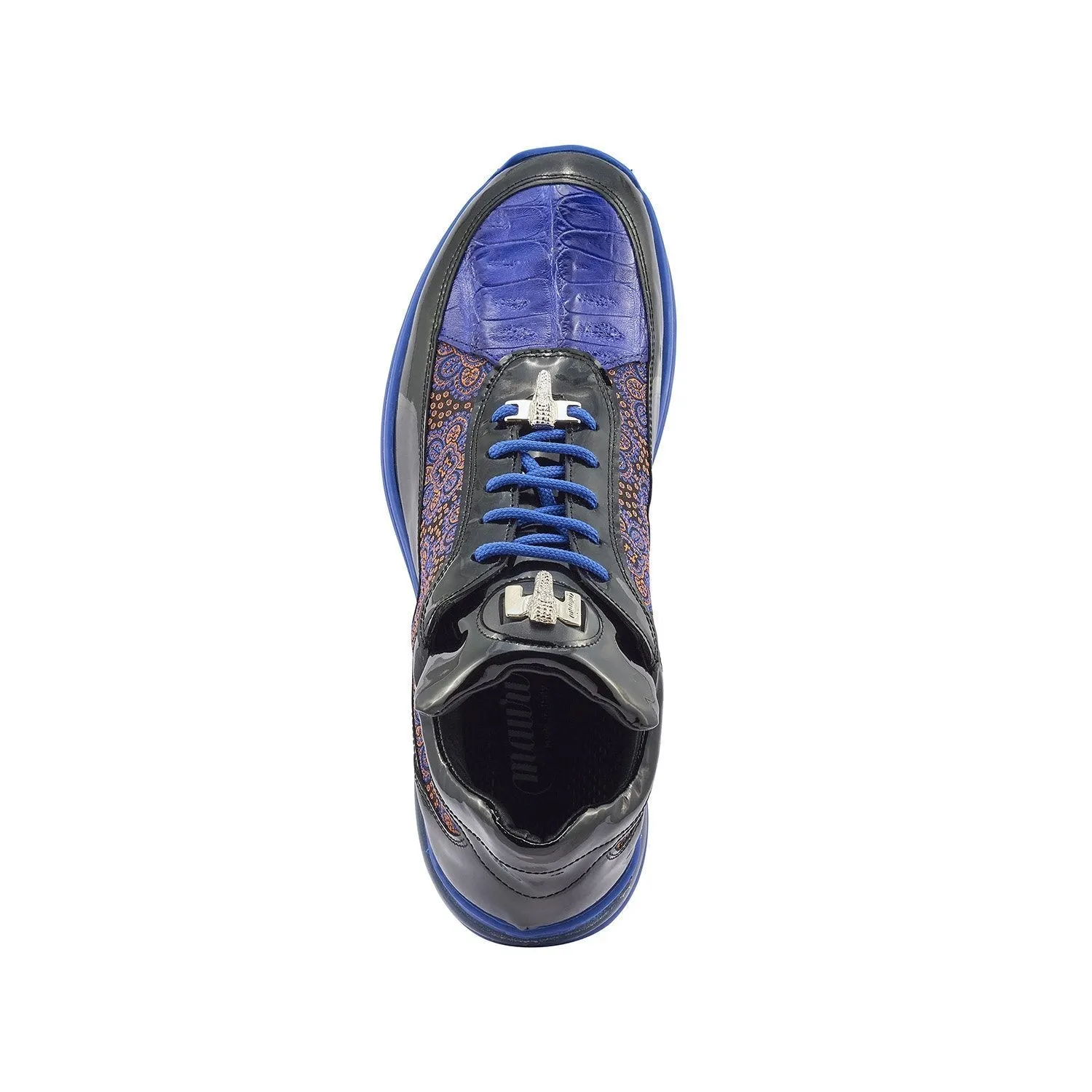Mauri 8900-2 Bubble Patent Leather Embossed Baby Croc Sneakers Matahari Fabric Blue / Orange