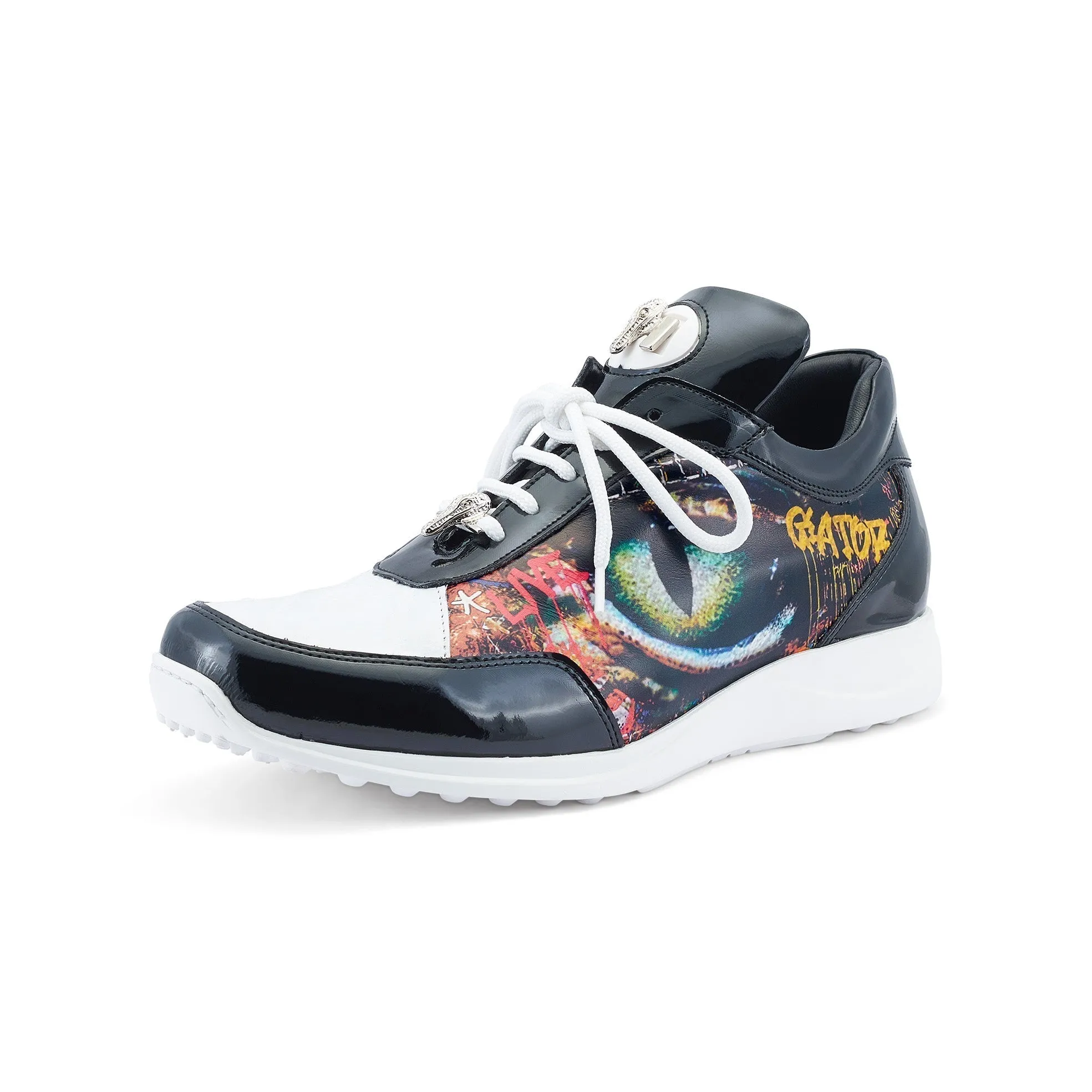 Mauri Solace in Black / White Mens Exotic Crocodile / Patent / Calf-Skin Leather Casual Sneakers