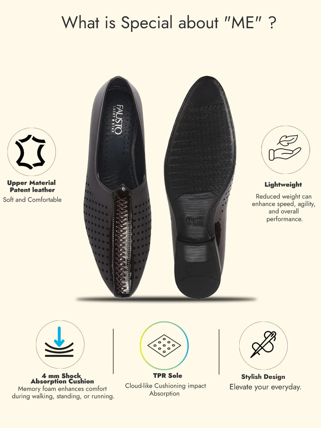 Men Brown Patent Leather Breathable Traditional Wedding Slip On Ethnic Juttis and Mojaris|Party Slip On Evening Shoes|Striped Mojaris