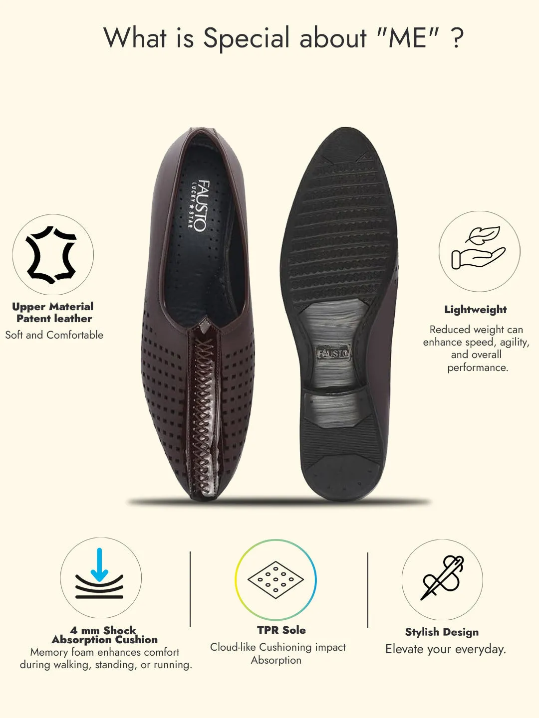 Men Tan Patent Leather Breathable Traditional Wedding Slip On Ethnic Juttis and Mojaris|Party Slip On Evening Shoes|Striped Mojaris