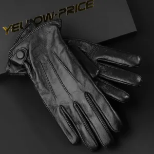 Men's Genuine Sheepskin Leather Gloves w/Cashmere Lined Touchscreen Warm Gloves