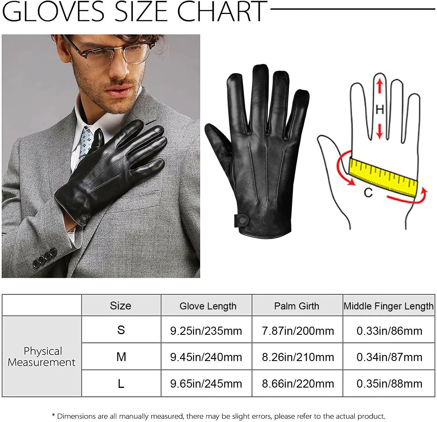 Men's Genuine Sheepskin Warm Winter Touchscreen Leather Gloves for Cold Weather