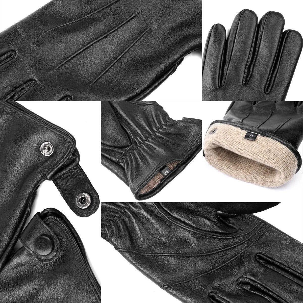 Men's Genuine Sheepskin Warm Winter Touchscreen Leather Gloves for Cold Weather