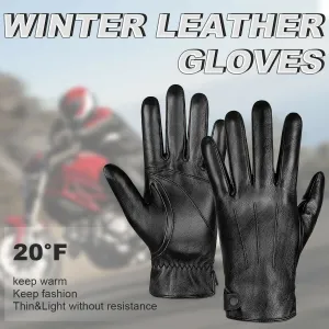 Men's Genuine Sheepskin Warm Winter Touchscreen Leather Gloves for Cold Weather