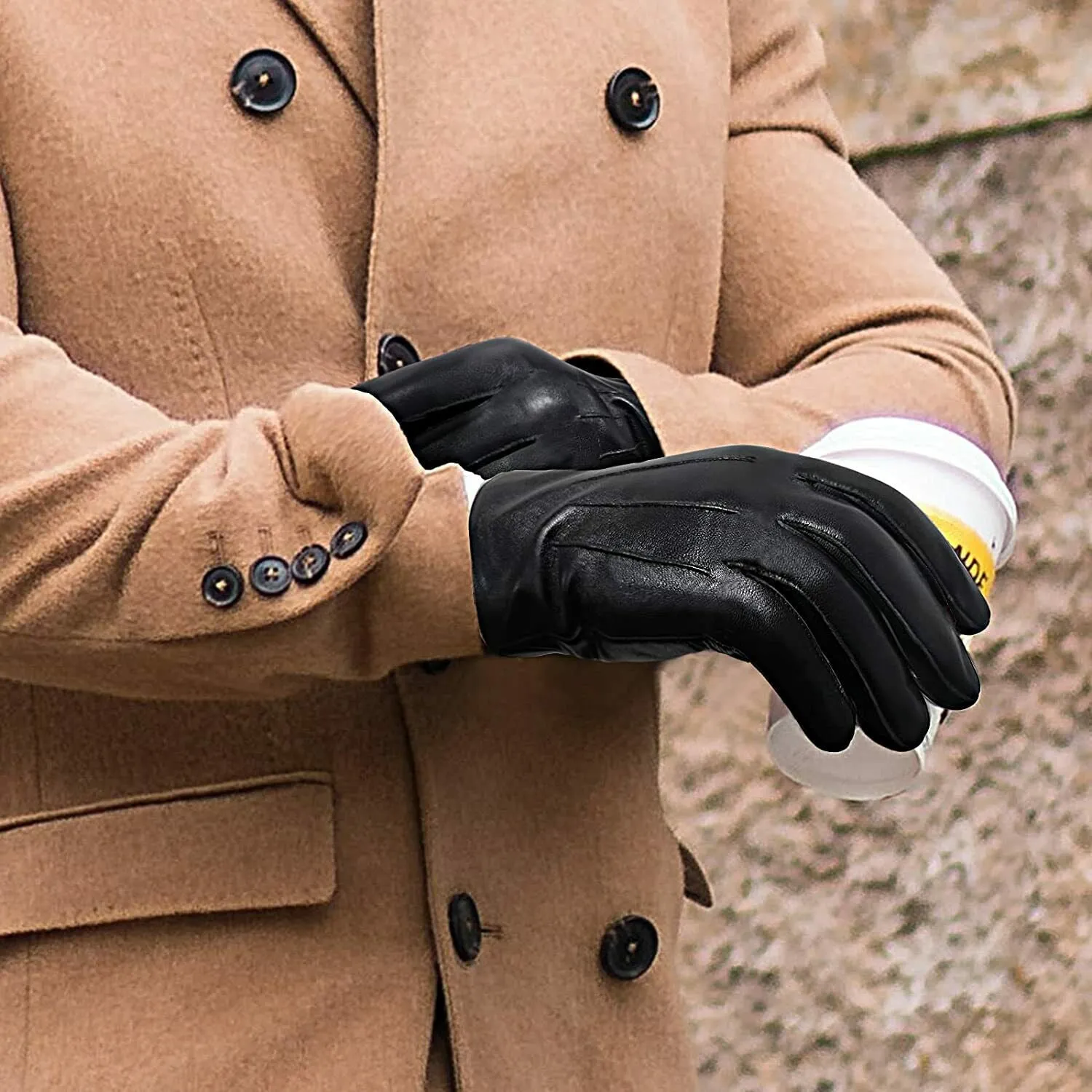 Mens Sheepskin Leather Warm Cashmere Lined Dress Luxury Vintage Gloves - CA