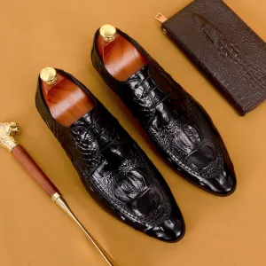 Men's Shoes British Business Dress Leather Shoes Genuine Leather Crocodile Pattern Pointed Casual Shoes89131