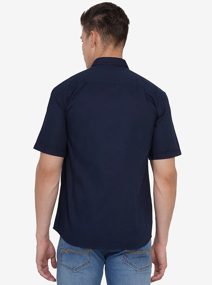 Navy Blue Solid Slim Fit Casual Shirt | JadeBlue