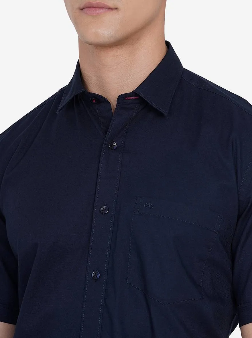 Navy Blue Solid Slim Fit Casual Shirt | JadeBlue