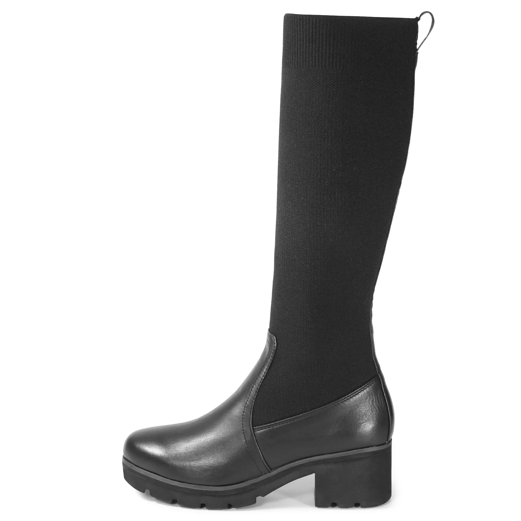 Palermo Stretchy Knit Knee-High Chunky Boots (Nero)